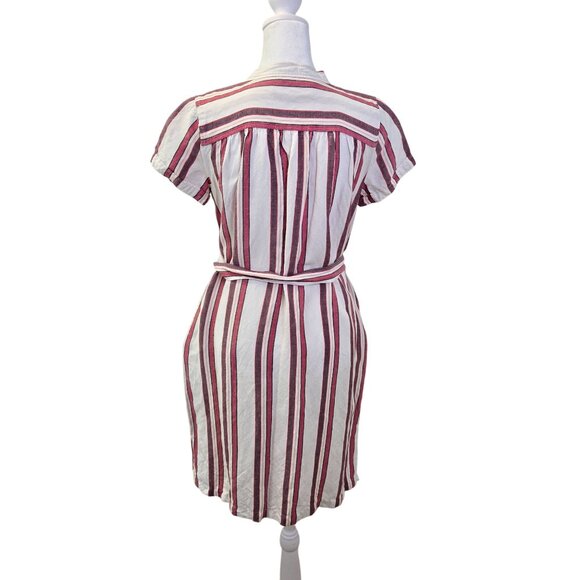 Loft Linen Blend Striped Belted Shirt Dress Size 2 Petite - Picture 2 of 6